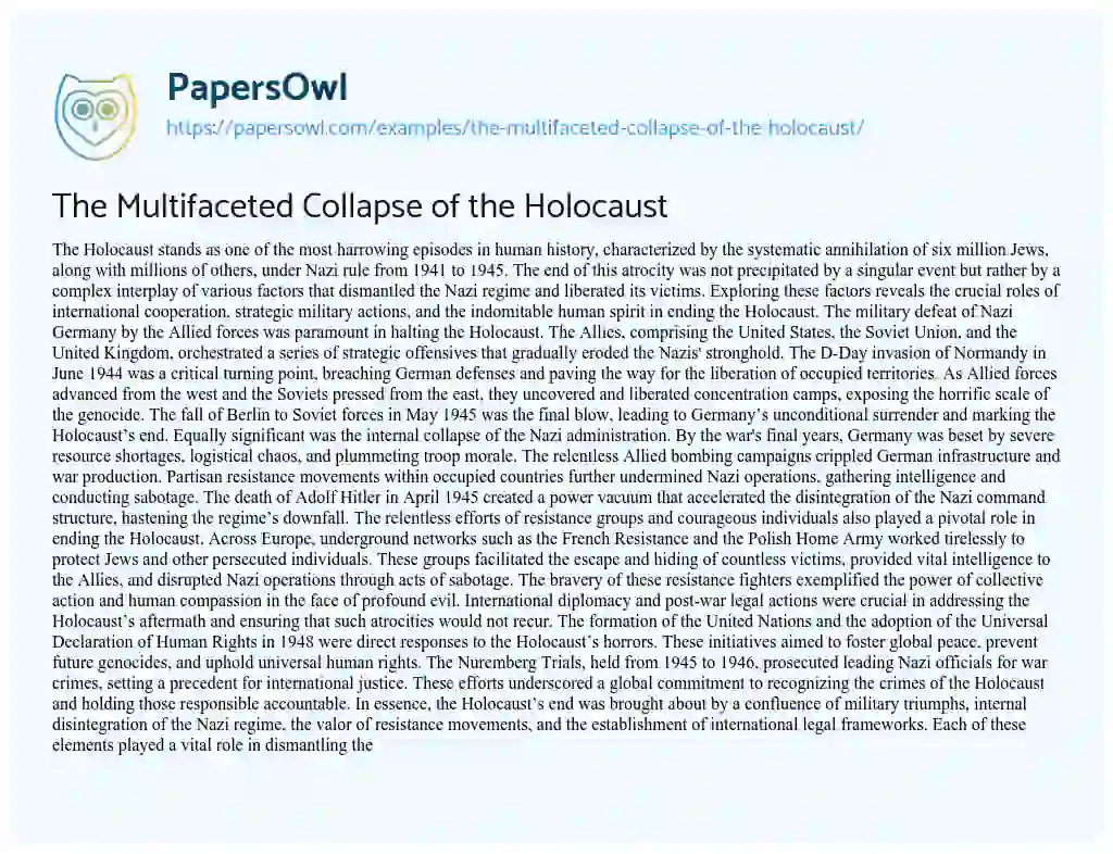 Essay on The Multifaceted Collapse of the Holocaust