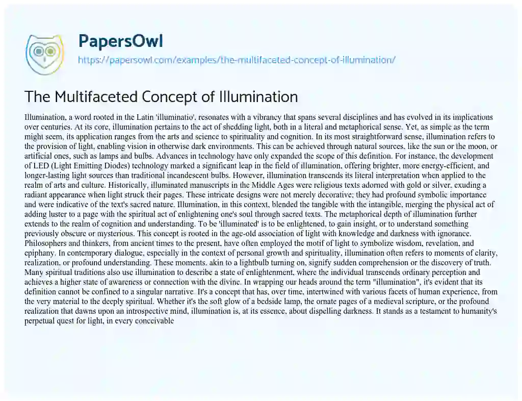 Essay on The Multifaceted Concept of Illumination