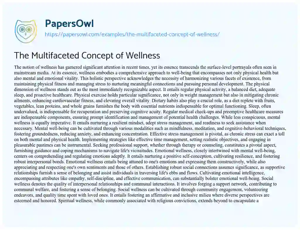 Essay on The Multifaceted Concept of Wellness