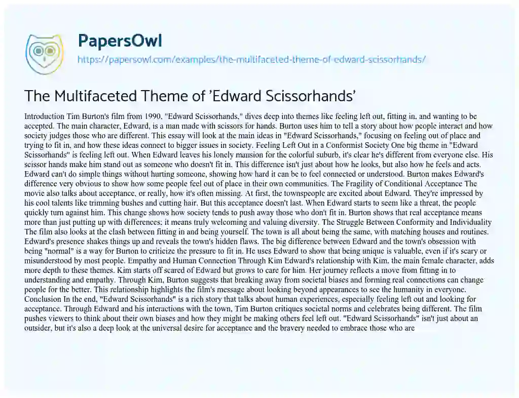 Essay on The Multifaceted Theme of ‘Edward Scissorhands’