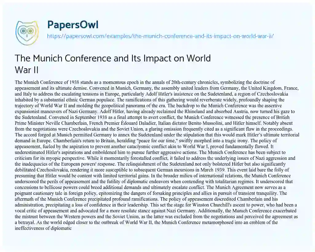 Essay on The Munich Conference and its Impact on World War II