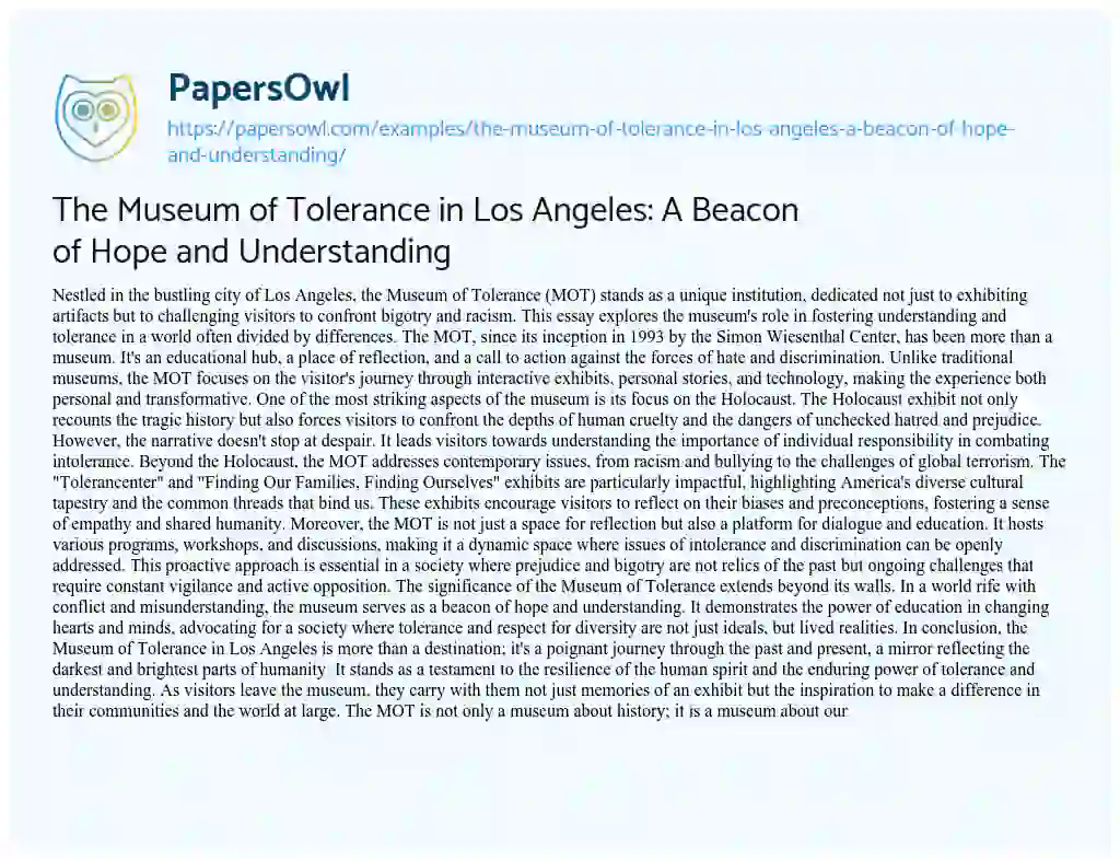 Essay on The Museum of Tolerance in Los Angeles: a Beacon of Hope and Understanding