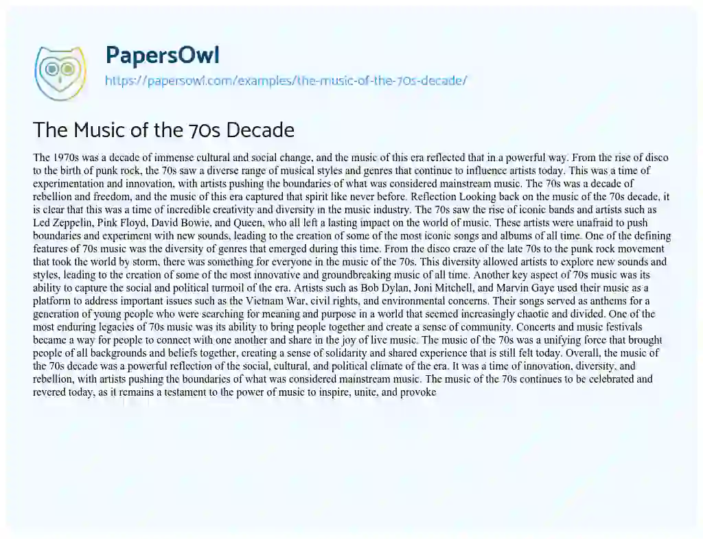 Essay on The Music of the 70s Decade