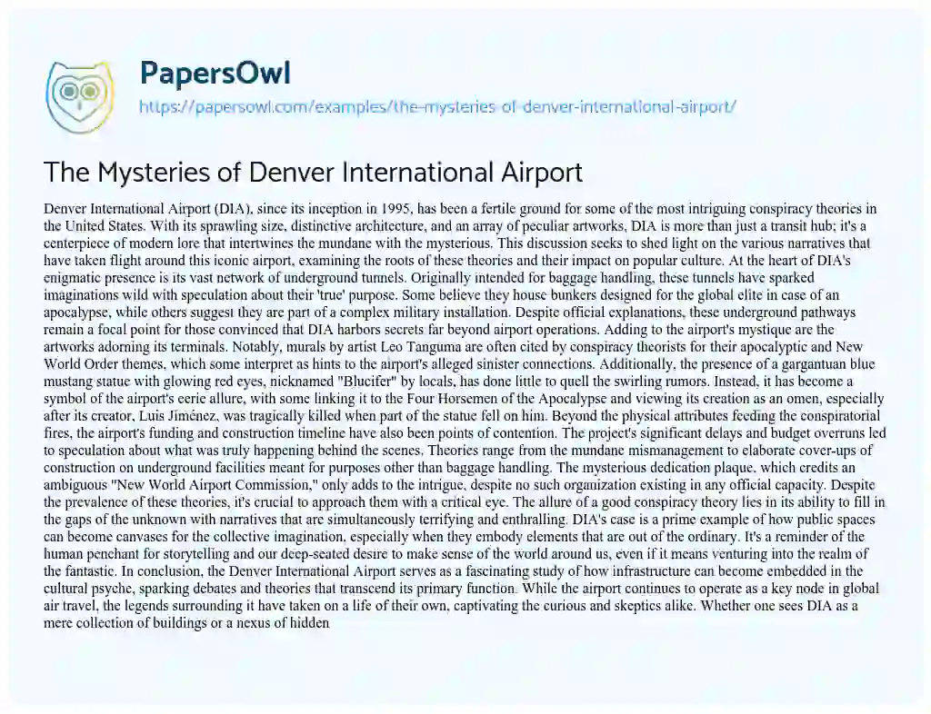 Essay on The Mysteries of Denver International Airport