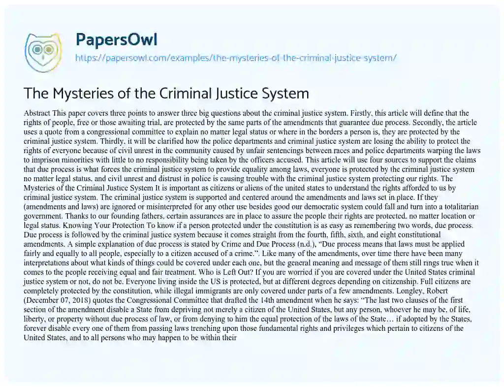 The Mysteries of the Criminal Justice System essay