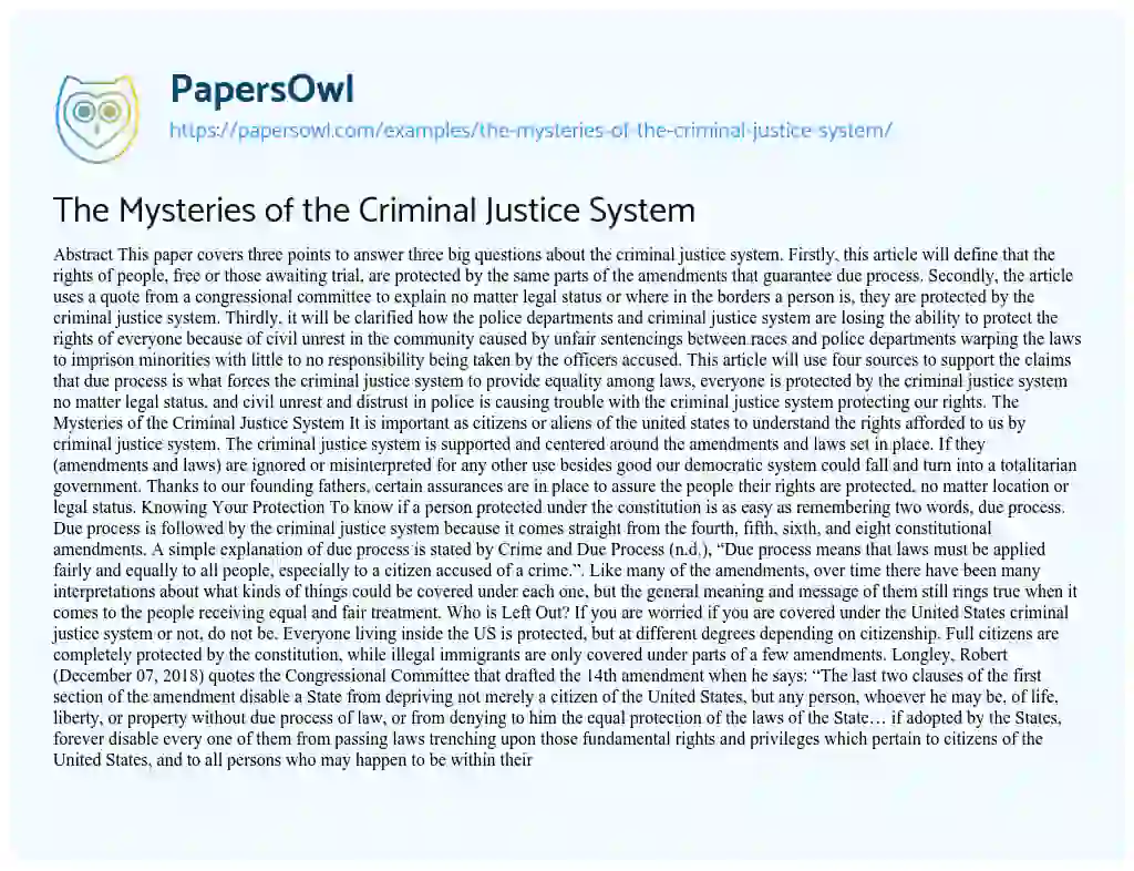 Essay on The Mysteries of the Criminal Justice System