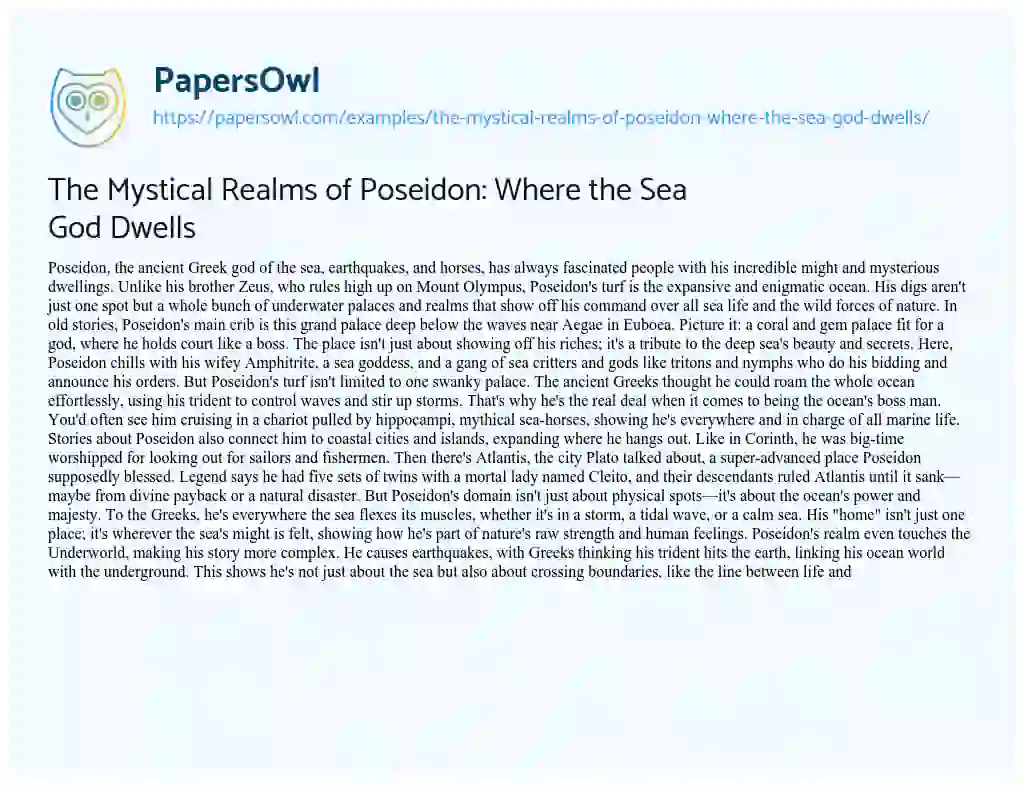 Essay on The Mystical Realms of Poseidon: where the Sea God Dwells