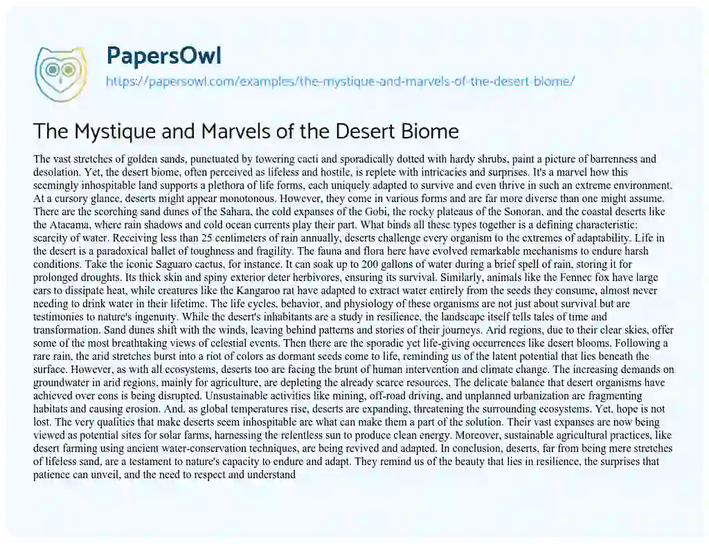 Essay on The Mystique and Marvels of the Desert Biome