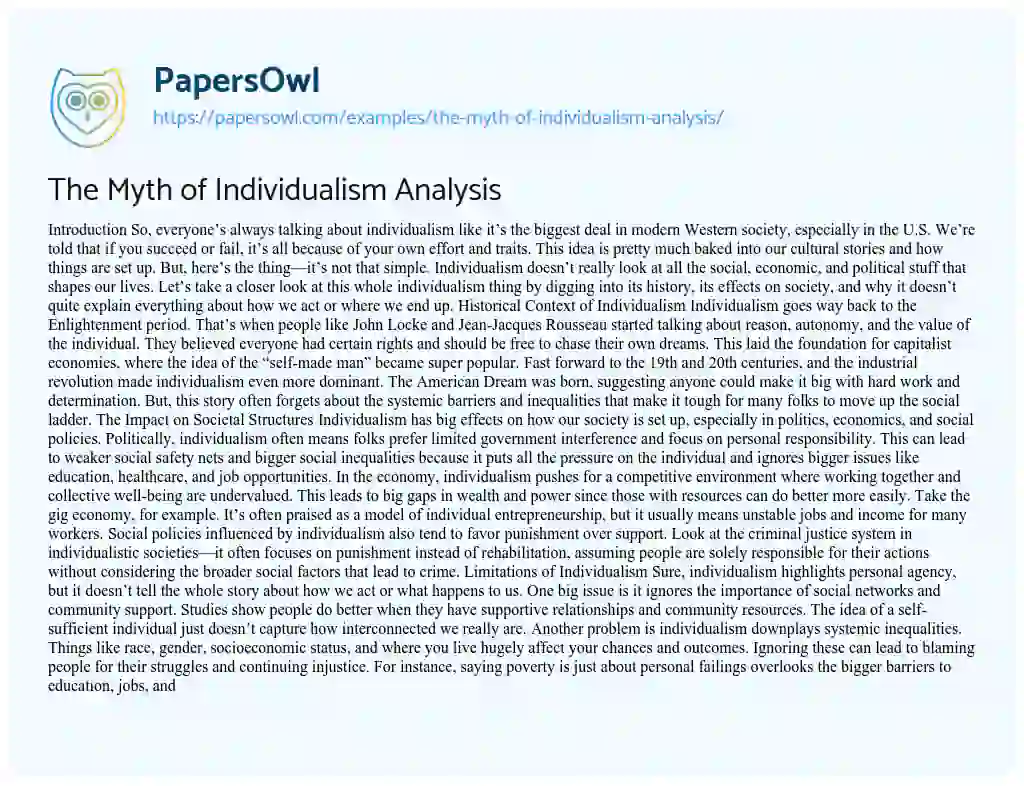 Essay on The Myth of Individualism Analysis