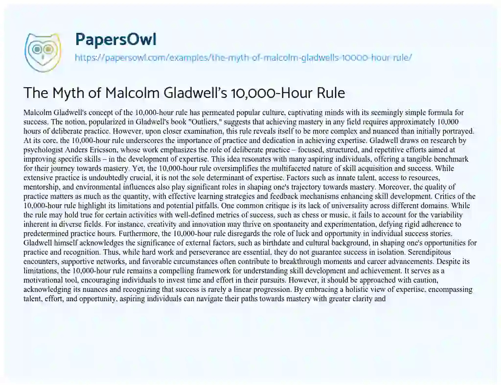 Essay on The Myth of Malcolm Gladwell’s 10,000-Hour Rule