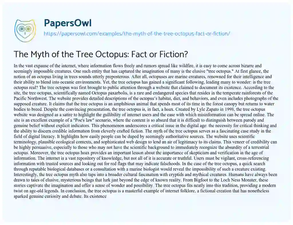 Essay on The Myth of the Tree Octopus: Fact or Fiction?