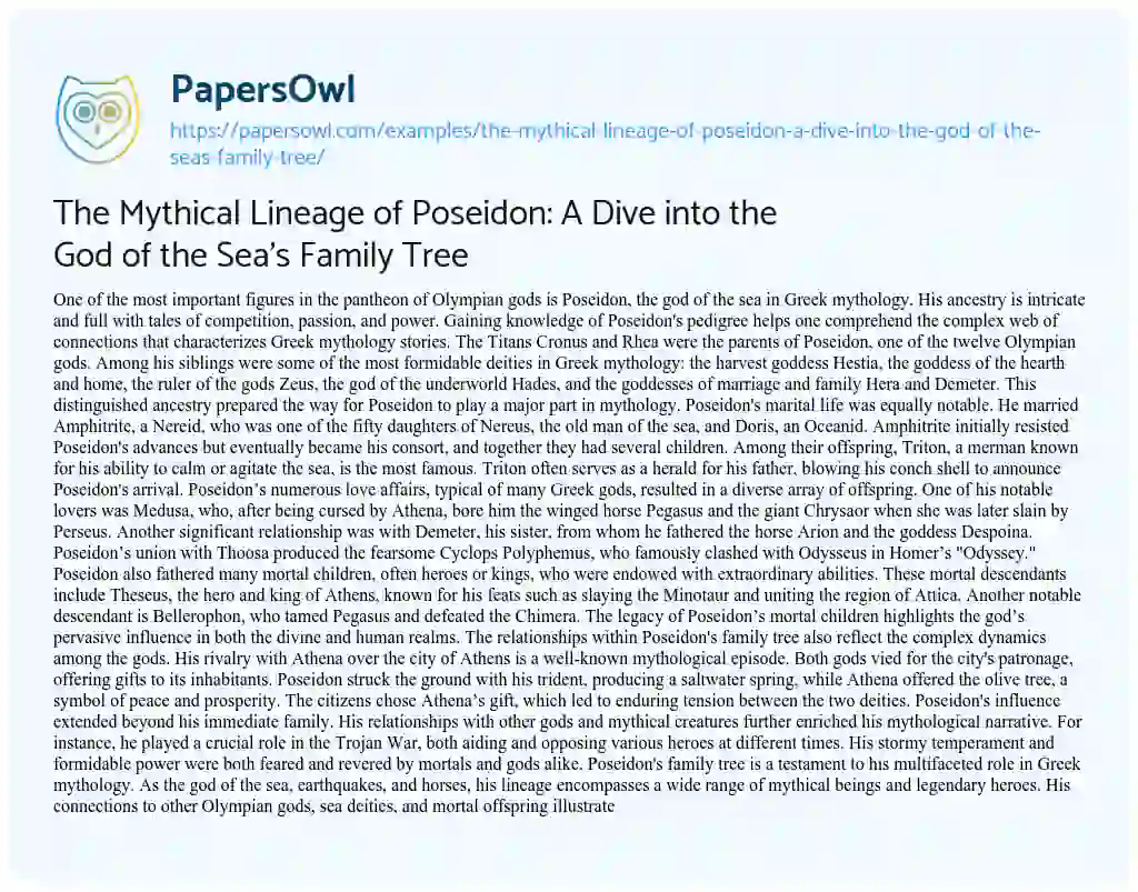 Essay on The Mythical Lineage of Poseidon: a Dive into the God of the Sea’s Family Tree