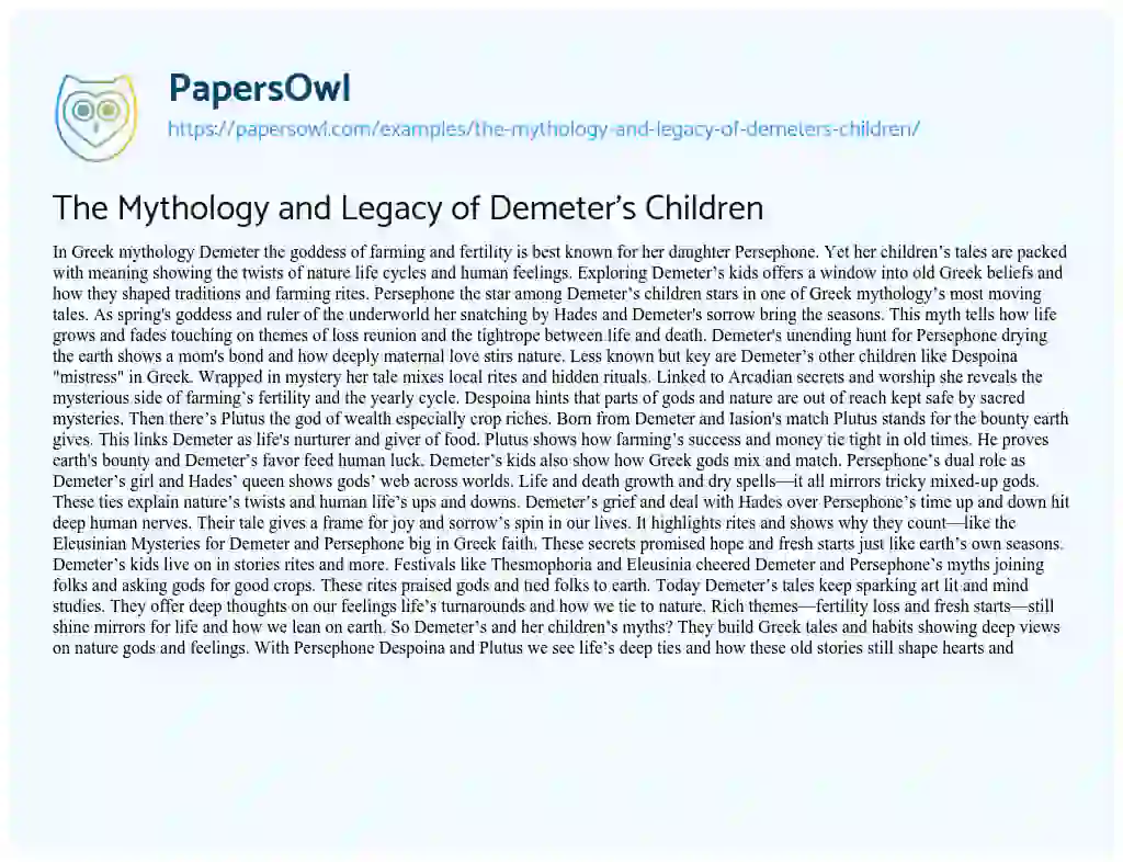 Essay on The Mythology and Legacy of Demeter’s Children