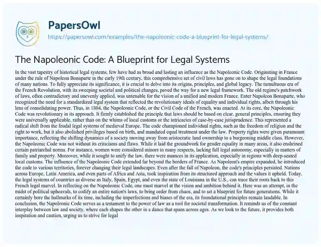 Essay on The Napoleonic Code: a Blueprint for Legal Systems