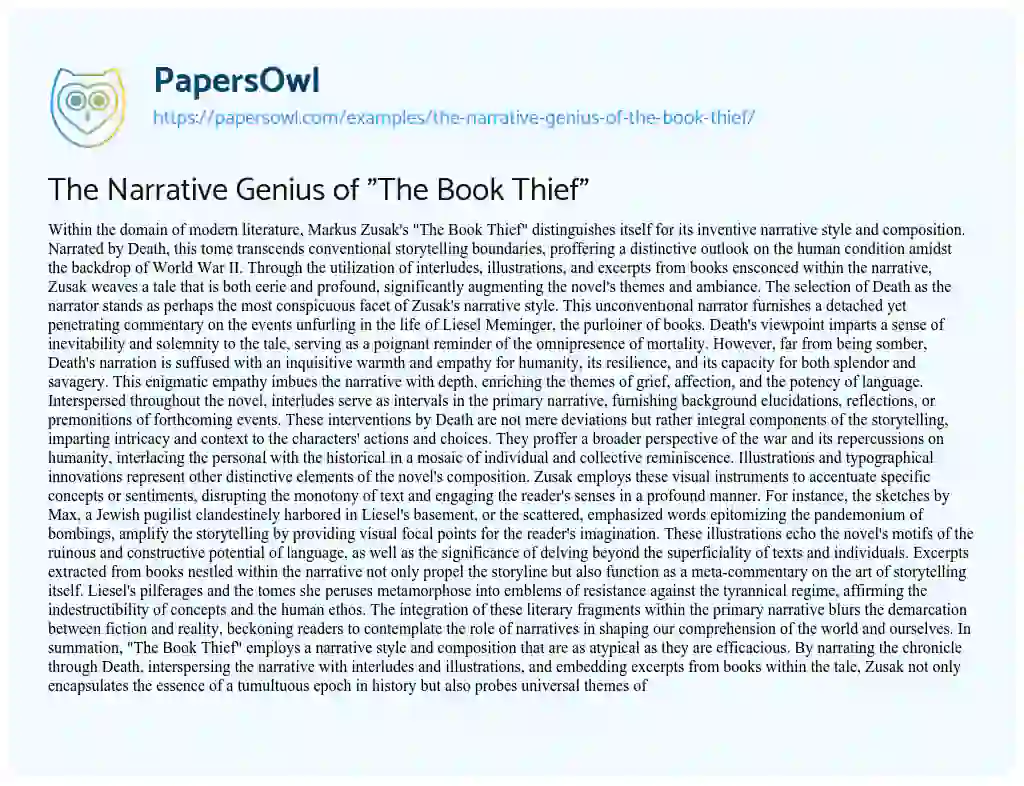 Essay on The Narrative Genius of “The Book Thief”