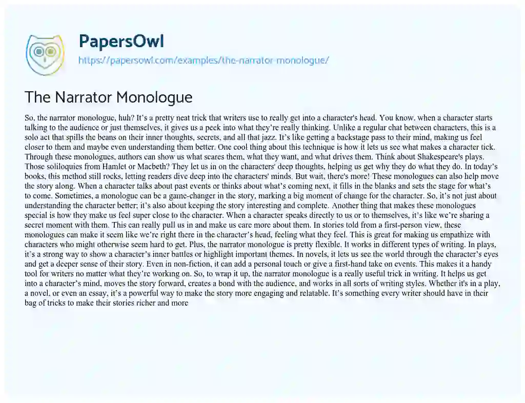 Essay on The Narrator Monologue