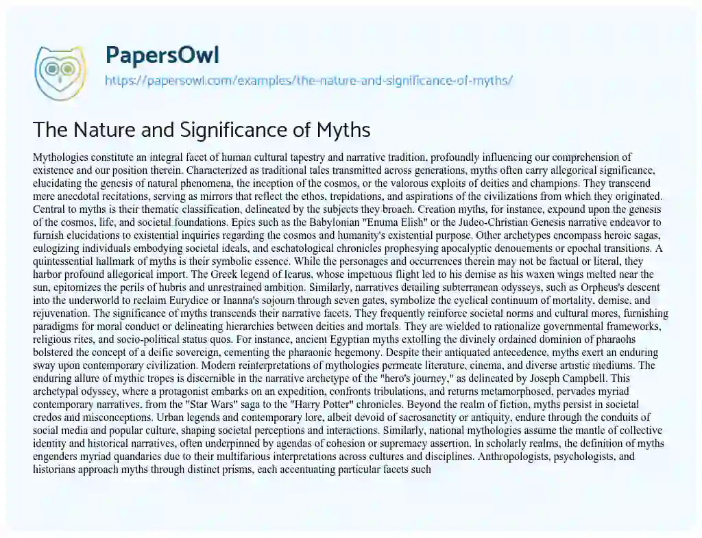 Essay on The Nature and Significance of Myths