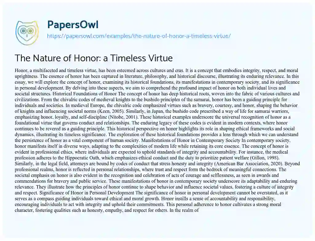 Essay on The Nature of Honor: a Timeless Virtue