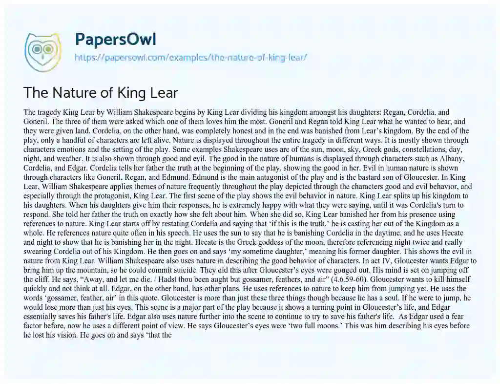 Essay on The Nature of King Lear