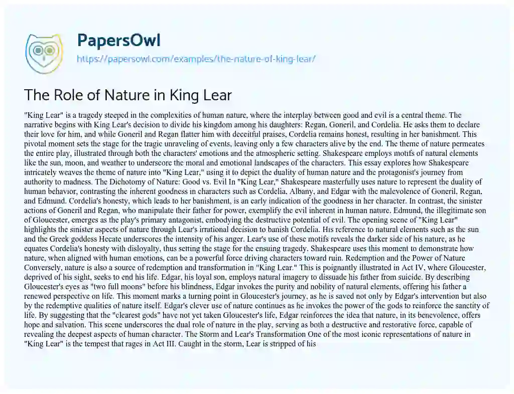 Essay on The Nature of King Lear