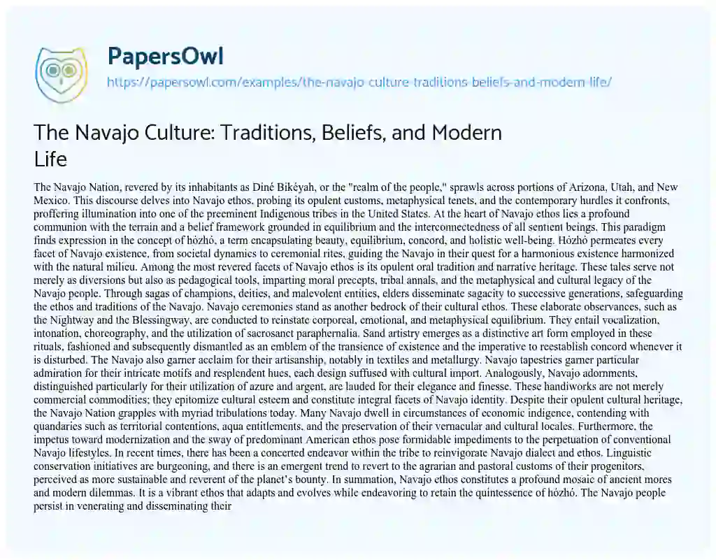 Essay on The Navajo Culture: Traditions, Beliefs, and Modern Life