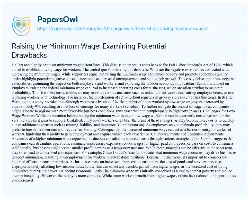 Essay on The Negative Effects of Increasing Minimum Wage