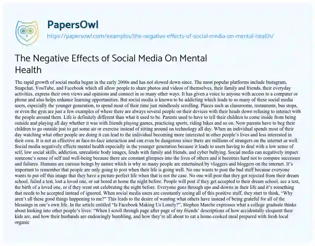 The Negative Effects of Social Media on Mental Health essay
