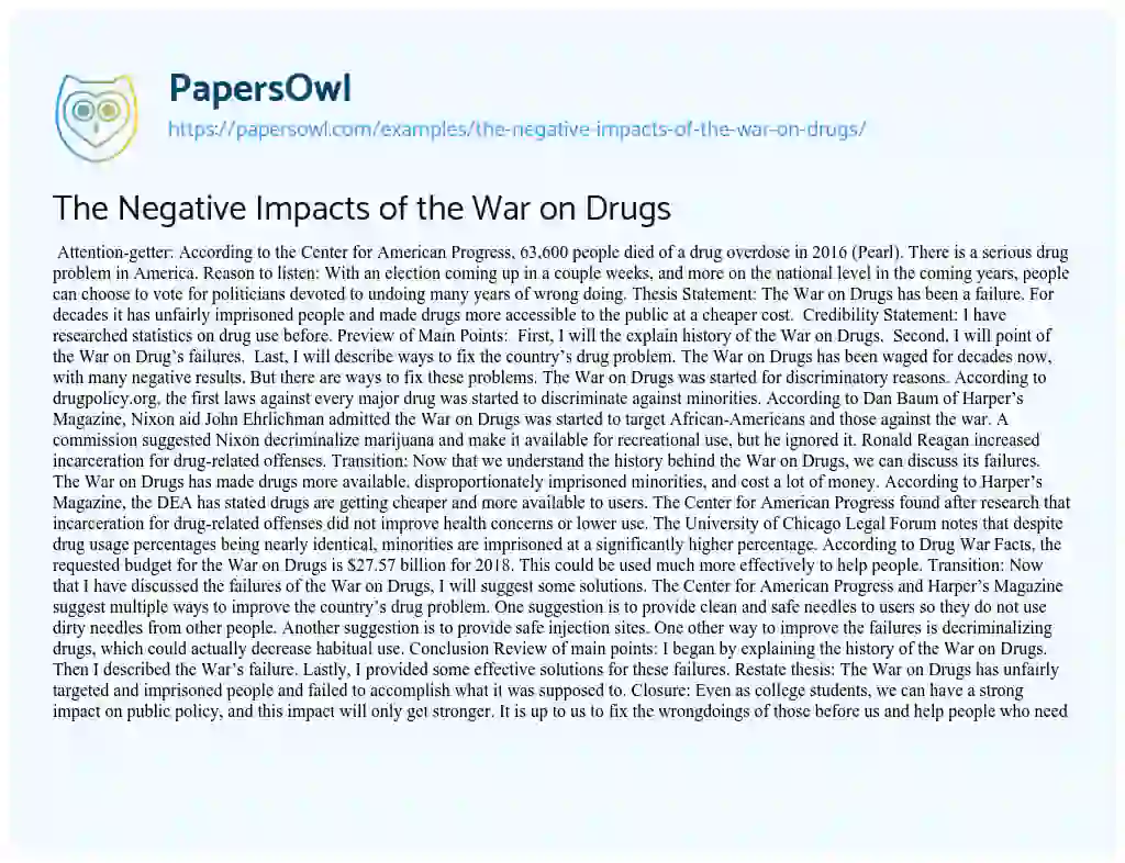 The Negative Impacts of the War on Drugs essay