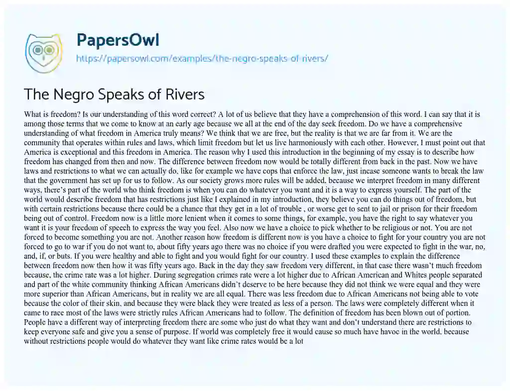 Essay on The Negro Speaks of Rivers