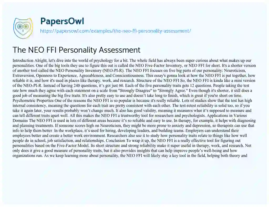 Essay on The NEO FFI Personality Assessment