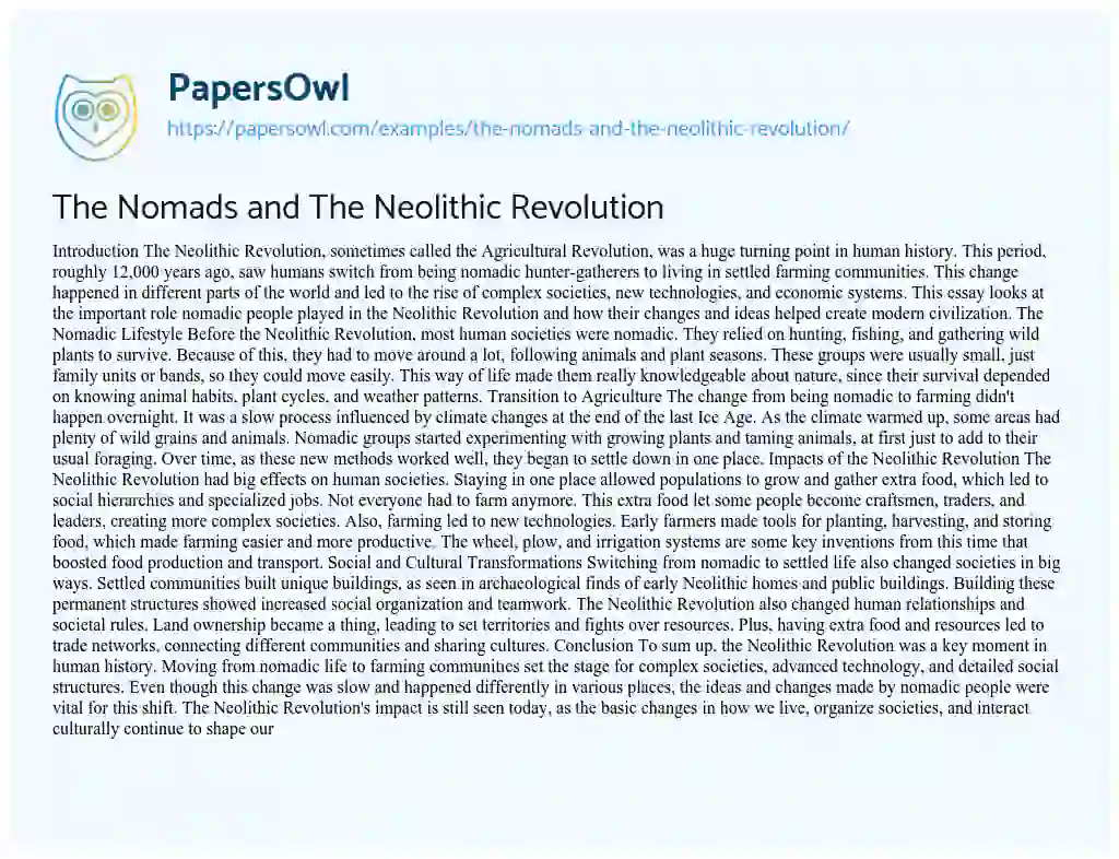 Essay on The Nomads and the Neolithic Revolution