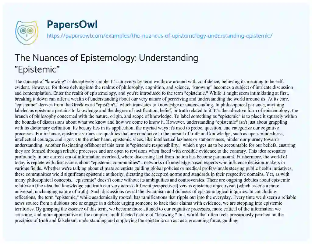 Essay on The Nuances of Epistemology: Understanding “Epistemic”