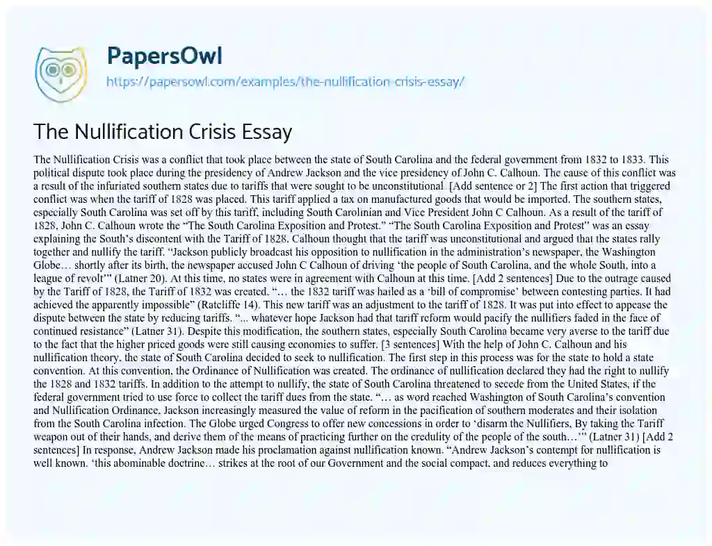 Essay on The Nullification Crisis Essay