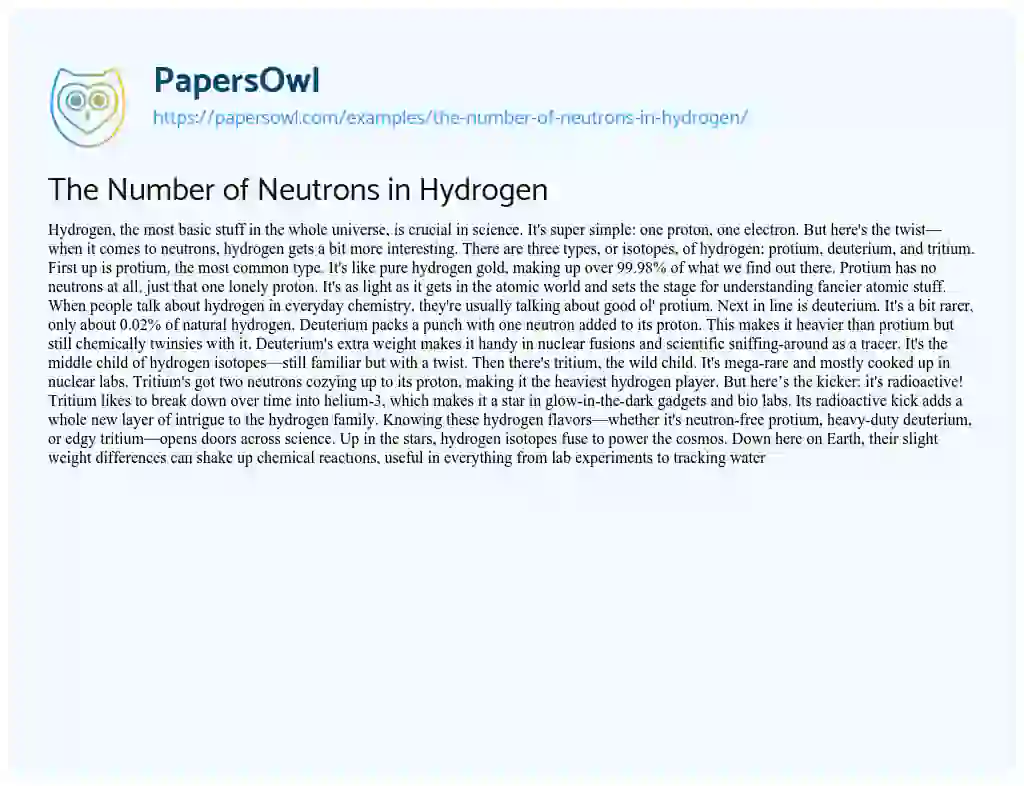 The Number of Neutrons in Hydrogen - Free Essay Example - 302 Words ...