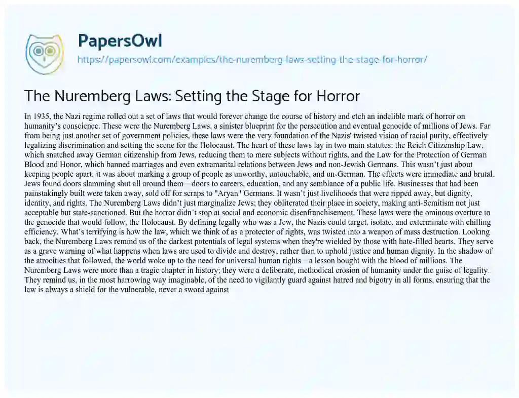 Essay on The Nuremberg Laws: Setting the Stage for Horror