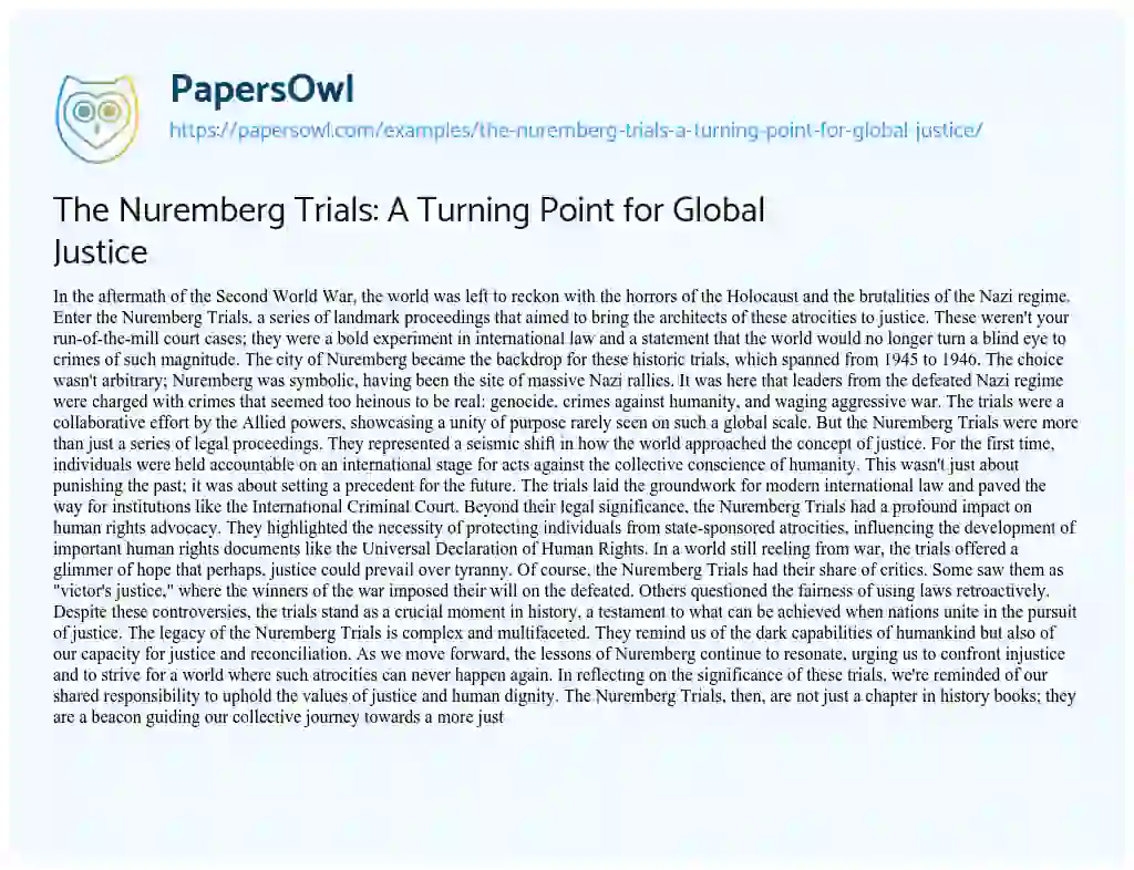 Essay on The Nuremberg Trials: a Turning Point for Global Justice