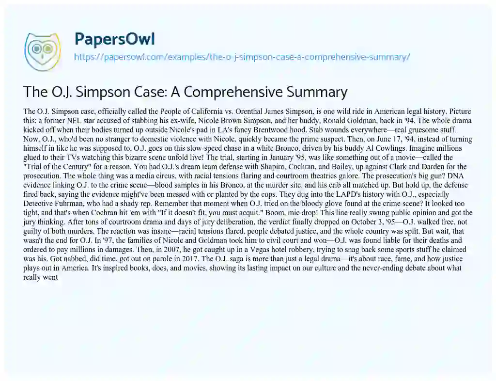 Essay on The O.J. Simpson Case: a Comprehensive Summary