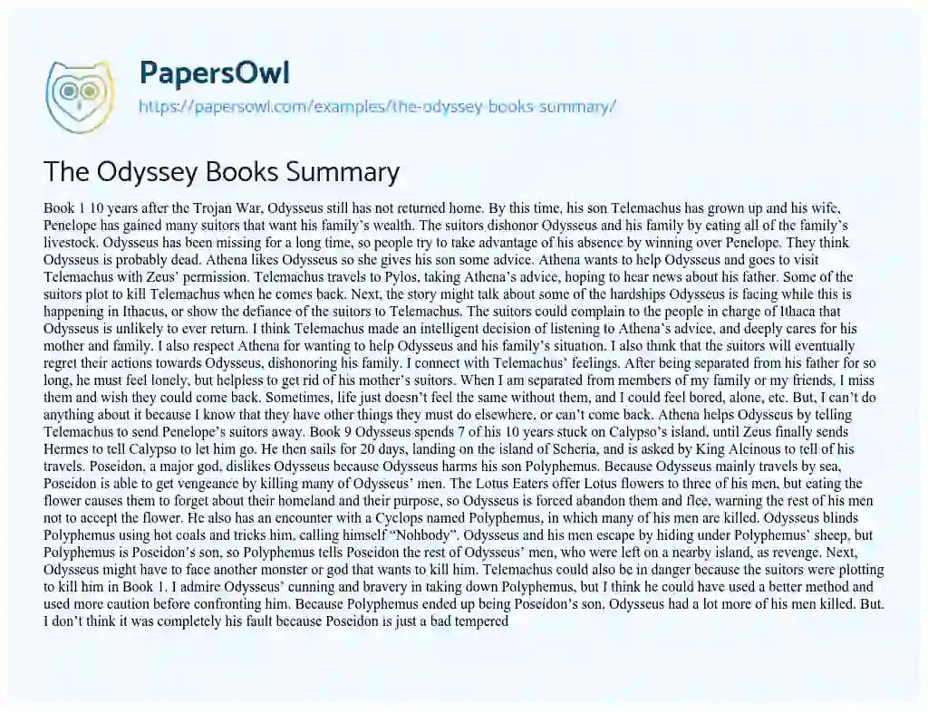 The Odyssey Books Summary essay