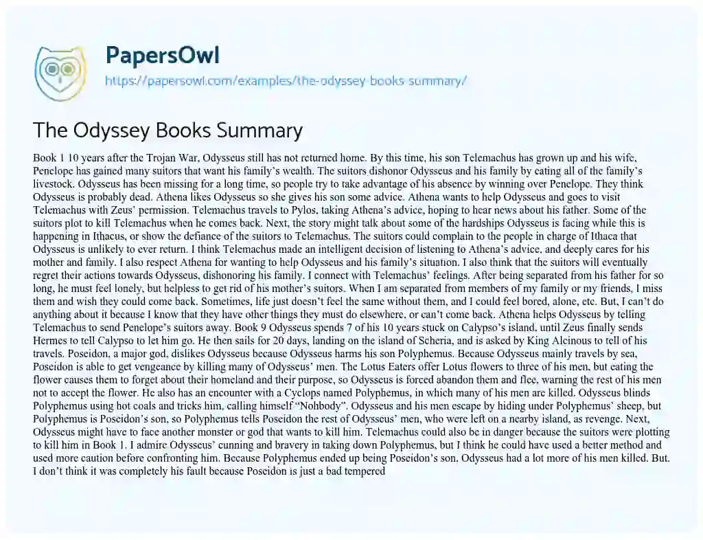 Essay on The Odyssey Books Summary