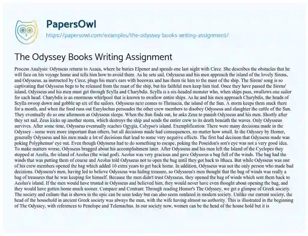 Essay on The Odyssey Books Writing Assignment