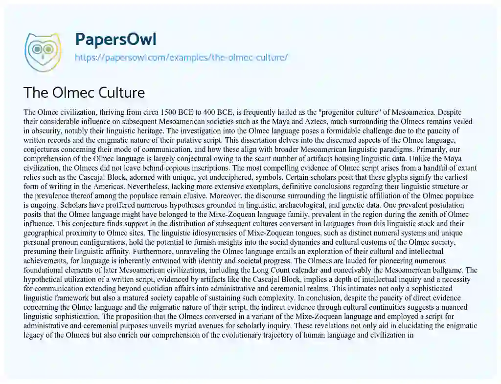 Essay on The Olmec Culture