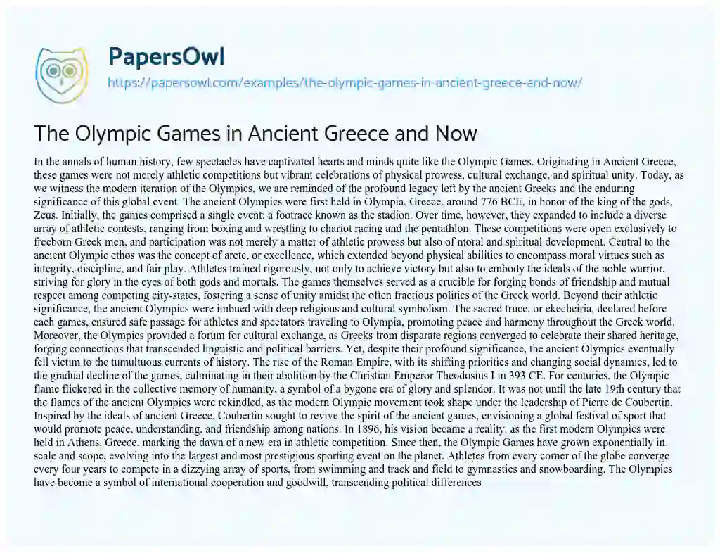 Essay on The Olympic Games in Ancient Greece and Now