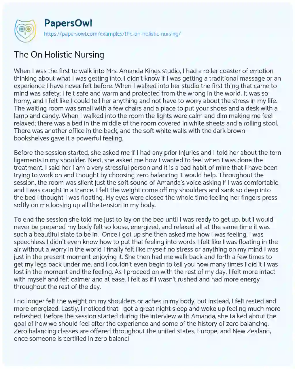 Essay on The on Holistic Nursing