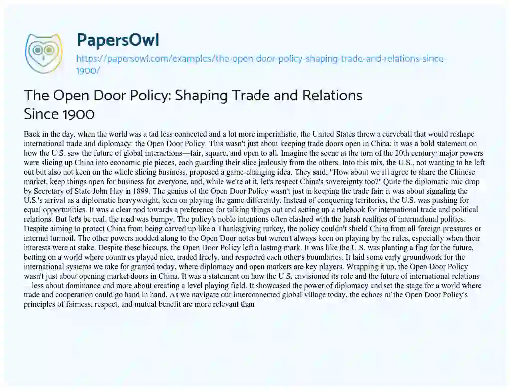Essay on The Open Door Policy: Shaping Trade and Relations Since 1900