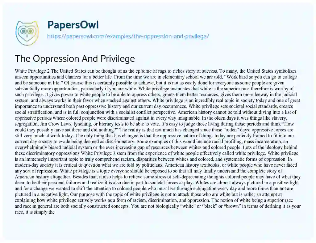 Essay on The Oppression and Privilege