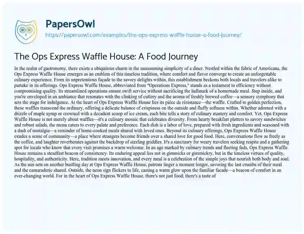 Essay on The Ops Express Waffle House: a Food Journey