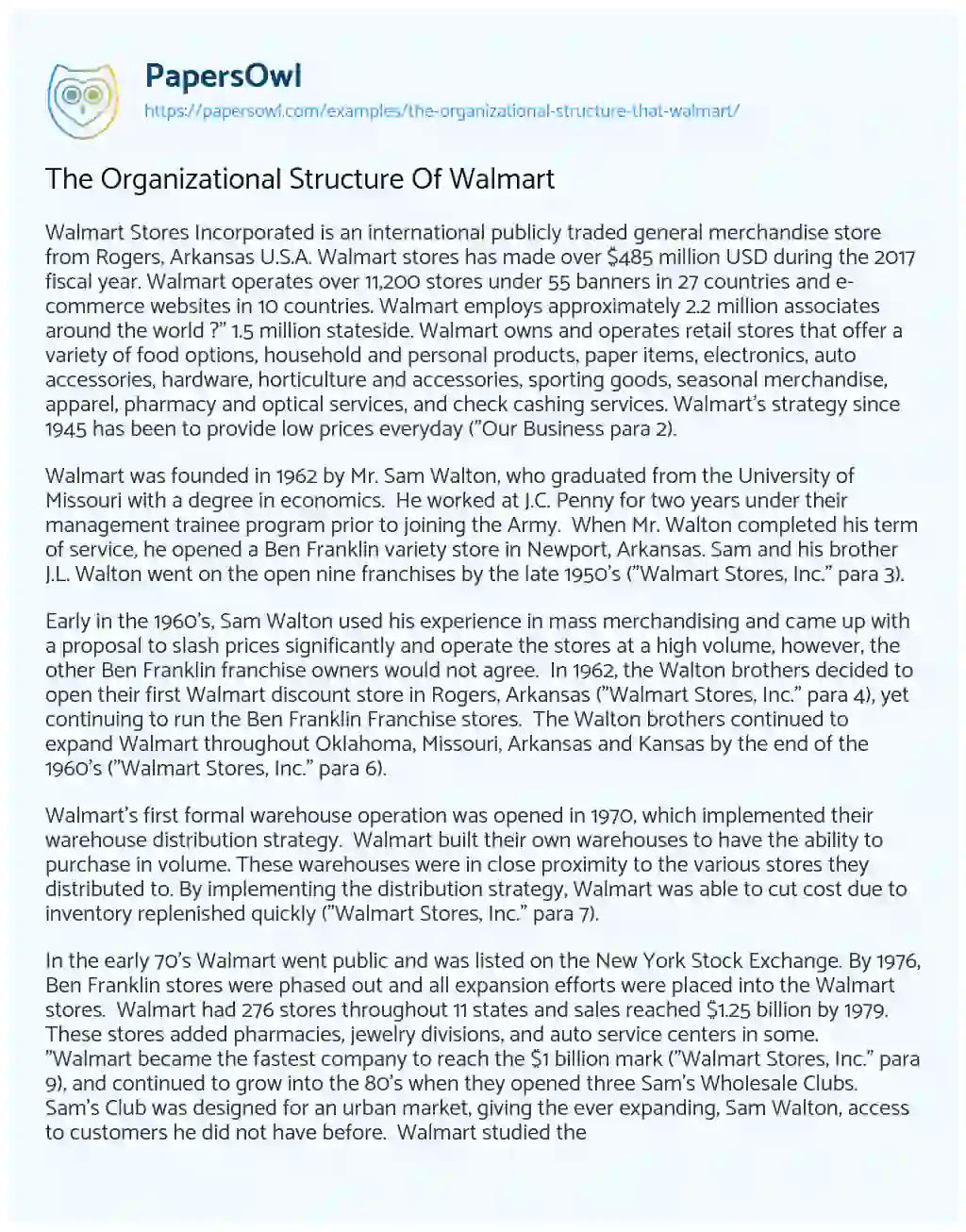 Essay on The Organizational Structure of Walmart