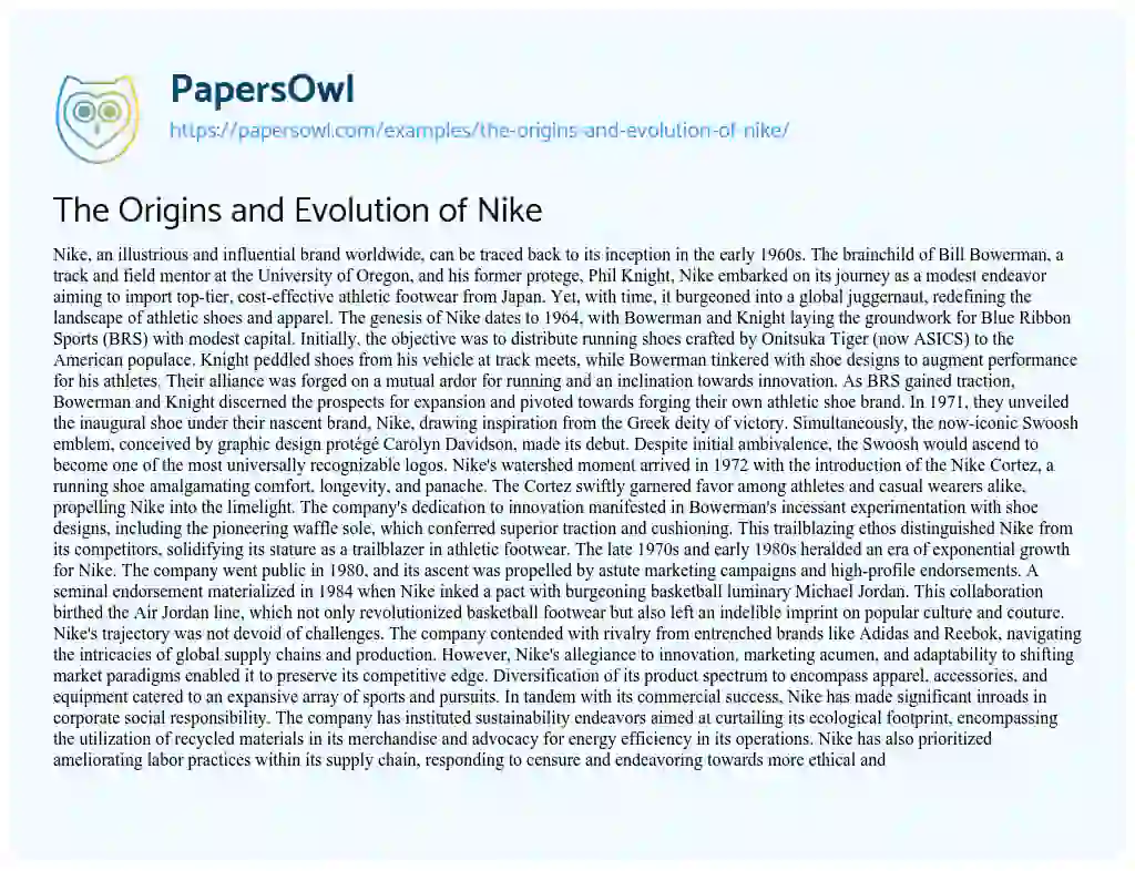 Essay on The Origins and Evolution of Nike