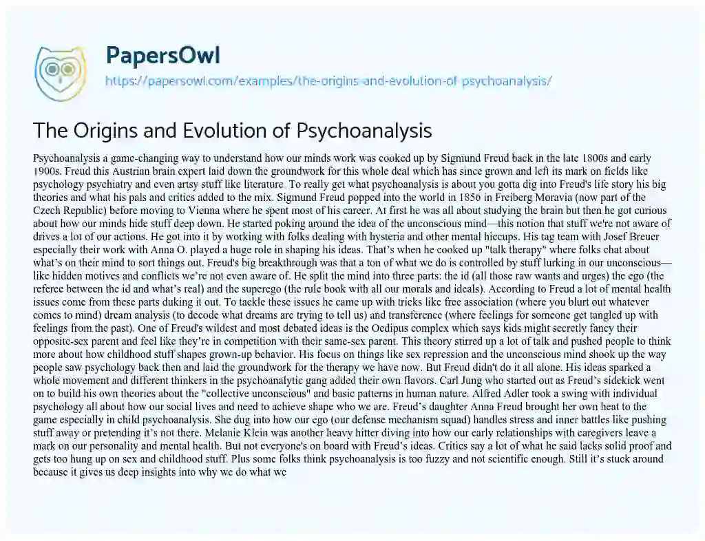 Essay on The Origins and Evolution of Psychoanalysis