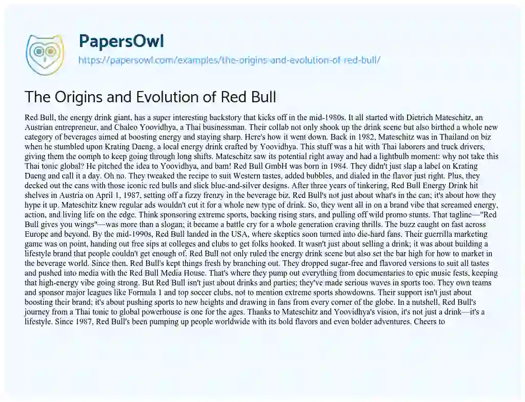 Essay on The Origins and Evolution of Red Bull